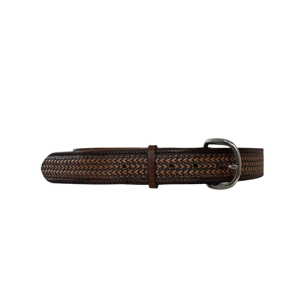 Hand Tooled Brown Full Grain Cowhide Belt Size 40 Made in USA Western Rodeo
